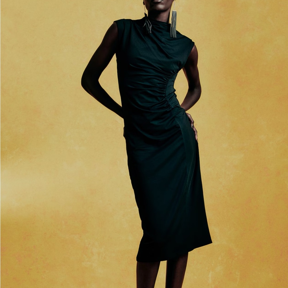 H&M Black Ruched Midi Dress